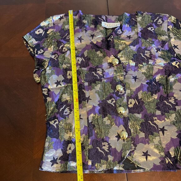 Vtg Petite Principles Floral Metallic Blouse Short Sleeves Button-Up  Size S - Picture 10 of 12